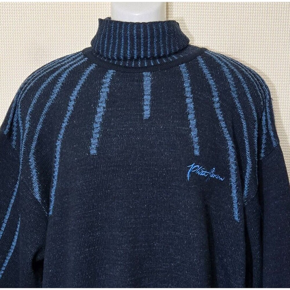 Phat Farm Sweater Mens XL Dark Blue Vintage Y2K 90s Wool Blend Turtleneck - Picture 2 of 11